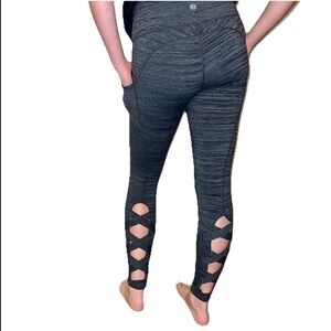 Athleta Gray Leggings Criss Cross Cut Out Calf Yoga Stretch Medium